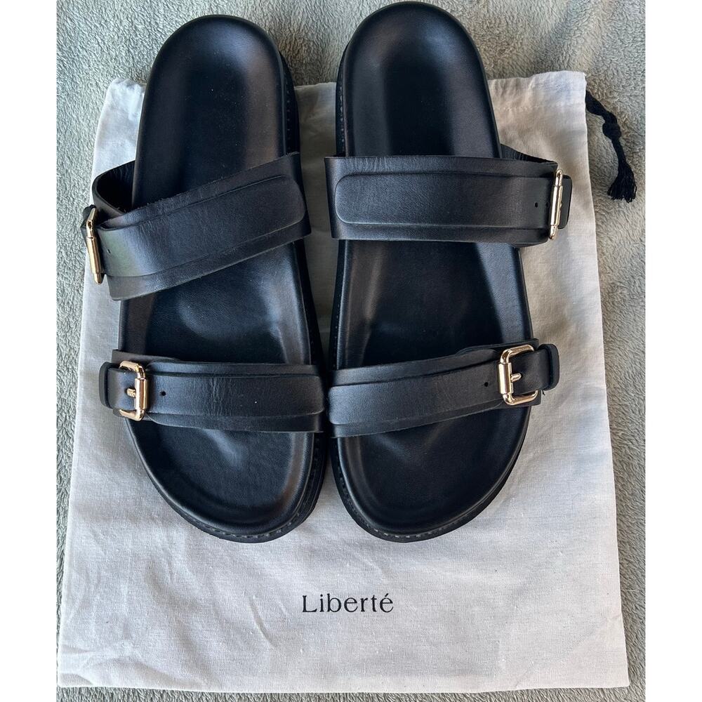 New Tags & Dust Bag Liberte Aloha Sandles Leather Slip On Black Size 10.5-11